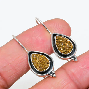 Pendiente de Plata de Ley 925, ágata de titanio dorado, piedra preciosa Drusy, diseño colgante de gota hecho a mano, regalo perfecto para joyería cristiana - Product Image 3