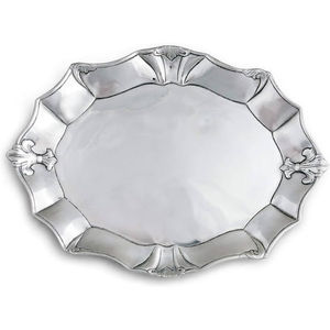 Plateau de service ovale en argent plaqué argent antique avec bord festonné, plateau de service vintage pour aliments et autres collations pour table à manger - Product Image 5