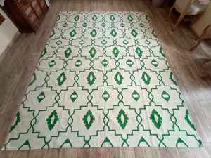 พรมขนสัตว์ถักแบบแบนสีเขียวแบบใช้มือผ้าปูสำหรับใช้ในห้องนอนหรือห้องนั่งเล่นสไตล์โมร็อกโกแบบย้อนกลับได้ - Product Image 4