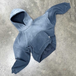 Wholesale Factory's Premium Quality Acid <b>Washed</b> Ripped Oversized Pullover Hoodie Men Custom Blank Vintage Distressed 3D Pocket - Product Image 3