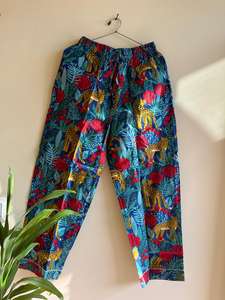 Beau pyjama en coton imprimé tigre bleu pour femmes Costume de nuit à col en V Style sexy respirant et doux - Product Image 5