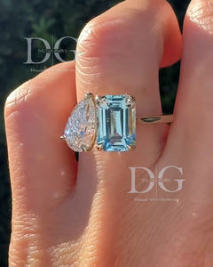 Toi Et Moi Bague de Fiançailles Vintage Blanc Bleu Deux Pierre Poire Coupe Diamant Mars Pierre De Naissance Moissanite pour Mariage ou Fête - Product Image 2