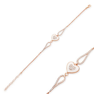 Heart Design White Enamel Clear Zircon Turkish Handcrafted Rhodium & Gold Plated <b>Charm</b> <b>Bracelet</b> 925 Sterling <b>Silver</b> Jewelry - Product Image 3