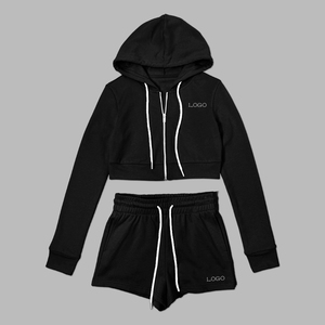 2024 oem logo personnalisé tricot printemps été sweat à capuche court et tenue courte 2 pièces ensemble jogging survêtements survêtement costume pour les femmes - Product Image 5