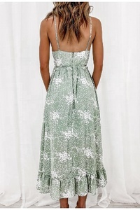 Vestido Romántico de Gasa con Estampado Floral, Escote Corazón, Cintura Imperio, Corte A, Sin Mangas, con Volantes, Largo hasta la Rodilla, Casual para Vacaciones - Product Image 2
