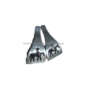 Estribo de caballo de aluminio grabado diseño con pie de página envuelto en cuero y soporte estribo de caballo - Product Image 5