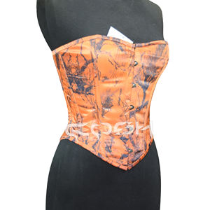 Top de Moda con Estampado de Jungla en Satén Naranja, Sublimado, con Corsé Ajustable y Varillas de Acero - Product Image 4