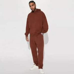 Latest Design Two Pieces Acid Wash Tracksuit Men 100% Cotton Fleece Distressed Unisex Sun Faded Oversize Hoodie - Product Image 3