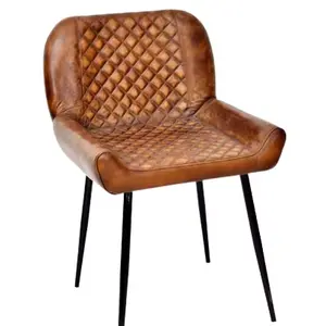 Modern Vintage Brown Leather Dining Chair With Black Legs For Hotel And Restaurant Best Quality Material