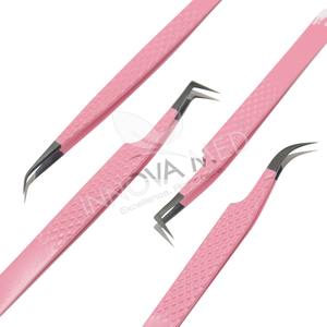 Pince à épiler d'extension de cils pince à cils colorée en acier inoxydable pince à cils antistatique de haute précision de couleur rose - Product Image 4