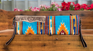 ใหม่สไตล์ตะวันตกมือเครื่องมือหนังอานผ้าห่มคล้องมือคลัทช์ขายร้อนมือStitched Turquoiseกระเป๋าสตางค์ผู้หญิง - Product Image 4