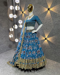 Blusa étnica de alta calidad de imitación Georgette Lehenga Choli para mujer, conjunto Dupatta, estampado Digital de estilo pakistaní para bodas indias - Product Image 2