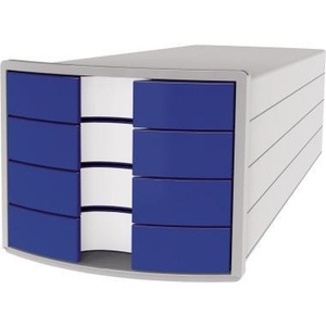 HAN IMPULS Light Gray Desktop & <b>Drawer</b> Organizer with 4 Blue <b>Drawers</b> DIN A4 & DIN C4 Sizes Polystyrene Material - Product Image 1