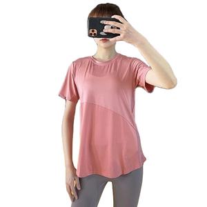 Women's Summer Fitness <b>Top</b> Breathable <b>Short</b>-<b>Sleeved</b> T-Shirt Casual O-Neck Design Plain Dyed for <b>Ladies</b> - Product Image 2