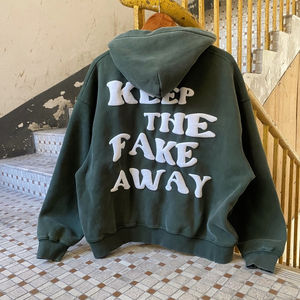 Sweat-shirt oversize à effet délavé, imprimé, style streetwear vintage, personnalisé, délavé, avec fermeture éclair, de haute qualité - Product Image 5