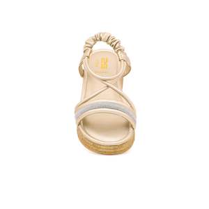 Sandales dorées FR5091 formelles à lanière de cheville à talons à bout ouvert avec semelle intérieure confortable en peau de mouton pour les fêtes d'été à l'extérieur - Product Image 1