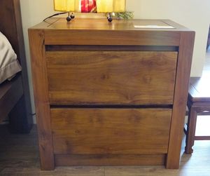 Modern Simplicity <b>Teak</b> <b>Bedside</b> <b>Table</b> with 2 Drawers | Crafted from Sustainable Indonesian Wood Bedroom - Product Image 4