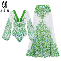 JSN 2026 Maillot de bain une pièce sexy personnalisé pour femme à manches longues, col en V profond, avec robe de bain, maillot de bain échancré sexy, tenue de plage