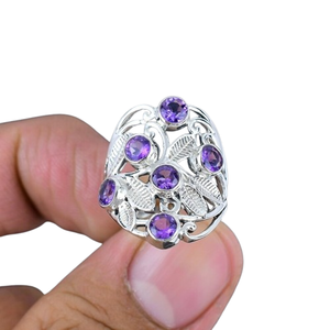 Anillo de piedras preciosas de amatista de Plata de Ley 925, joyería hecha a mano, anillo de estilo bohemio de plata, joyería para mujer, regalo de boda para esposa - Product Image 1