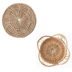 Four Round <b>Coasters</b> in a Case <b>Woven</b> Jute Flax Oval Wicker Drink <b>Coasters</b> Mats Dining Table Mat Heat Resistant Holder From SCI - Product Image 5