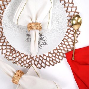 Canne Plastique Tissé Rond Forme Serviette Rond Élégant Décor De Table pour Mariages Fêtes De Noël Et Autres Occasions Spéciales - Product Image 5