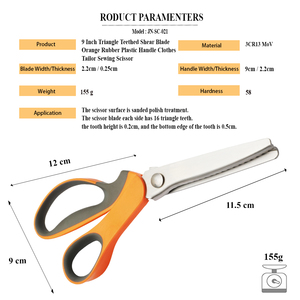 Orange caoutchouc 9 pouces tailleur ciseaux acier inoxydable Triangle dents lame de cisaillement meilleur Design poignée en plastique couture vêtements - Product Image 4