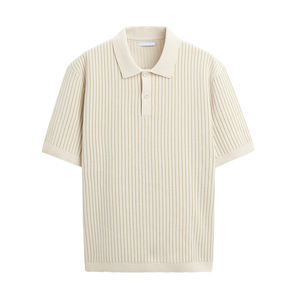 Polo en maille à manches courtes en coton rayé, personnalisé avec logo OEM et ODM, tricoté, pull personnalisé pour homme - Product Image 3