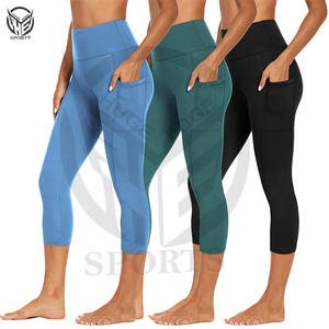 Venta al por mayor personalizado de cintura alta deportes entrenamiento Yoga pantalones leggings para mujeres poliéster suave gimnasio fitness leggings con bolsillo - Product Image 2