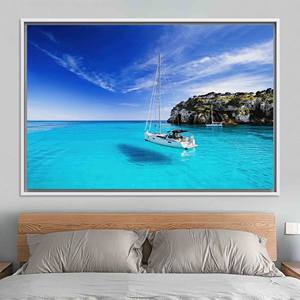 Obra de arte Oceanic Dream: Impresión en lienzo con vista al mar para decoración del hogar, LIENZO ENMARCADO EN BLANCO - Product Image 1