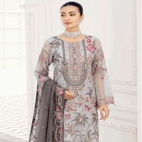 Ramsha Şifon 3 Parça Ağır İşlemeli Dijital Baskılı Kadın Salwar Kameez Parti Kıyafeti Pakistan Tasarımcıları Hint