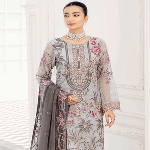 Ramsha ชุดสูทผ้าชีฟองปักลาย3ชิ้นสำหรับนักออกแบบปากีสถานเสื้อผ้างานแต่งงานอินเดียสำหรับงานปาร์ตี้สไตล์รังกูน - Product Image 2