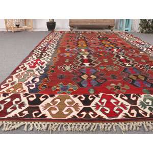 Alfombra de 5.6x10.1 pies, Alfombra Turca Vintage Grande, Alfombra de Lana Roja Kilim - Product Image 5