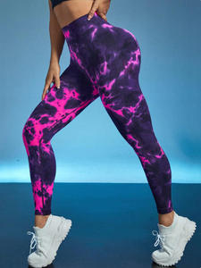Venta caliente transfronteriza sin costuras de cintura alta melocotón Hip-Lifting Tie-dye pantalones de Yoga de secado rápido correr deportes Fitness Pantalones - Product Image 2