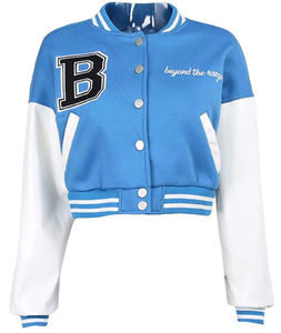 แจ็กเก็ตผ้ากำมะหยี่สำหรับผู้หญิงลายควิลท์สีสำหรับใส่ไปโรงเรียนมีตัวอักษรซับในทำจากไนลอนย้อมสี - Product Image 5