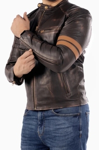 Veste en cuir d'agneau véritable surdimensionnée pour homme, style streetwear, vintage, usée, pour la moto, hiver - Product Image 2