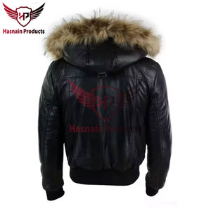 Style hivernal raffiné: Blouson bombardier à capuche en cuir de mouton pour homme Blouson d'hiver pour homme Blouson aviateur en cuir Fourrure à capuche - Product Image 5