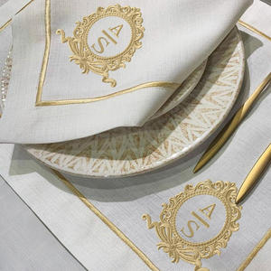 Serviettes de thé carrées en lin 100% brodées à la main avec monogramme, style japonais, couleur personnalisée, logo, pour la restauration fine, les mariages - Product Image 1