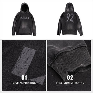 Sudadera con Capucha Personalizada OEM para Hombre, 100% Algodón, Felpa Francesa, Invierno, Gruesa, Estilo Desgastado, Efecto Desteñido por el Sol, Estilo Urbano - Product Image 4