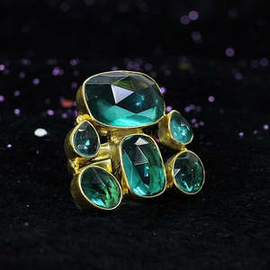 Anillo de piedras preciosas de apatita chapado en oro rosa y rodio Anillo de latón chapado en oro de moda con ajuste de incrustaciones - Product Image 3