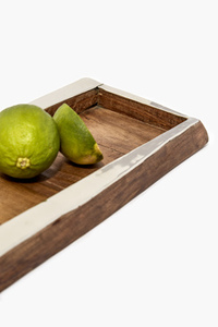 Lot de 3 plateaux de service rectangulaires en bois de teck avec bordure en métal Plateaux à dessert élégants pour la maison et les événements - Product Image 5