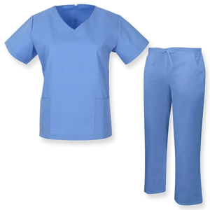 Haut à manches courtes à col en V de couleur rose unie et pantalon confortable, uniforme de personnel hospitalier, uniforme médical - Product Image 4