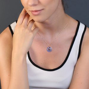 Collar de esmalte de diseño redondo con forma de ojo turco, joyería de plata de ley 925 turca hecha a mano - Product Image 2