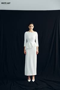 Elegante vestido ELFEDA PEPLUM mezcla de algodón Jersey mujer ropa vestidos largos de mujer cuello barco correas acanaladas rebordear hecho a mano - Product Image 3