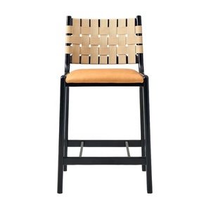 Modern Bar Chair With Woven Backrest And Upholstered <b>Seat</b> For Home Bar And Restaurant Use Wooden Bar <b>Stool</b> Bar Furniture - Product Image 2