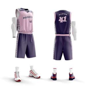 Conjunto de uniforme de baloncesto personalizado de alta calidad logotipo bordado cosido Reversible conjunto de pantalones cortos de baloncesto - Product Image 4