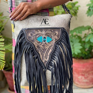 กระเป๋าถือหนังมีขอบหนังทำจากขนสัตว์แท้ใหม่ทำด้วยมือสไตล์วินเทจ - Product Image 2