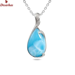 Pendentif Charme en Argent Sterling 925 avec Larimar Naturel et Zircon Sertis – Design Unique, Bijou Élégant pour Cadeau - Product Image 1
