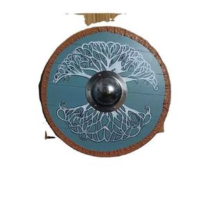Bouclier en bois rond nordique avec motifs vikings pour reconstitutions de guerrier Cosplay ou affichage de chambre - Product Image 2