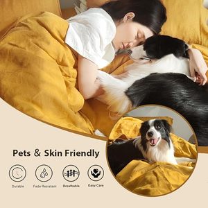 100% Organic Cotton Duvet Cover <b>Set</b> Queen Size Stone Washed French Flax Quilt Bedding 3 Piece <b>Comforter</b> All Solid Hotel Home - Product Image 4