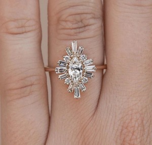 925 1.5เงินสเตอร์ลิง CT Marquise Lab เติบโตขึ้นด้วยเพชรโมอิสฮาโลบาแกตต์ทรงกลมแหวนตัด - Product Image 3